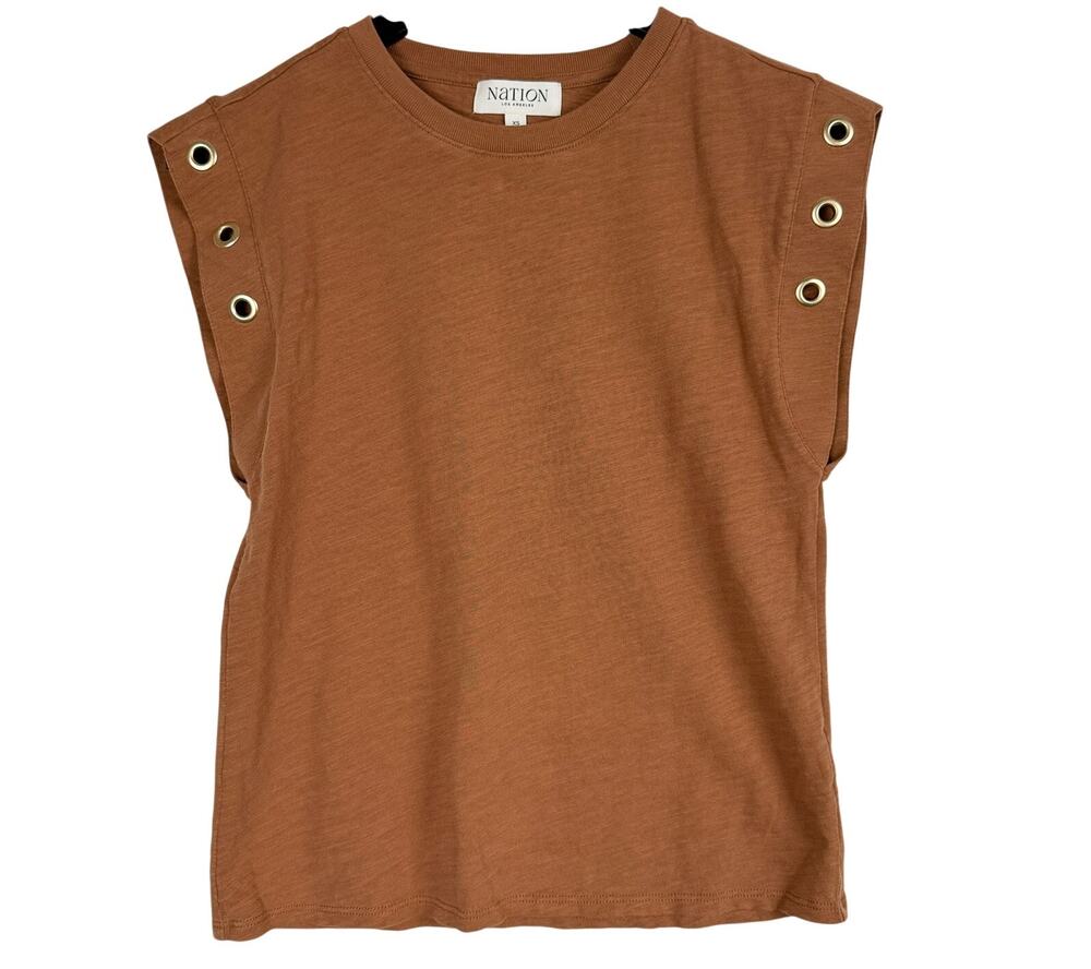 Nation LTD Grommet Sleeve Muscle Tee Brown Shirt - XS